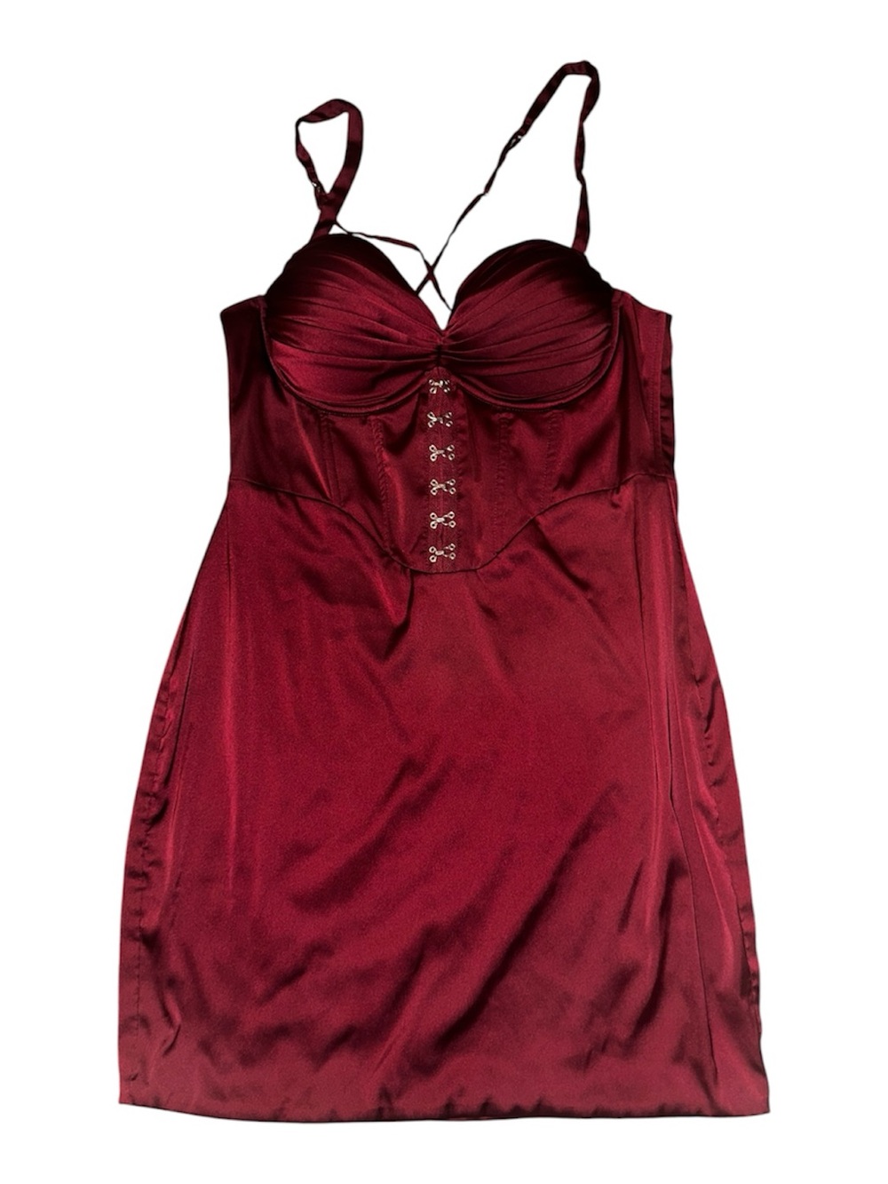 Oh Polly Wine Satin Chemise with Hook-Front Detail